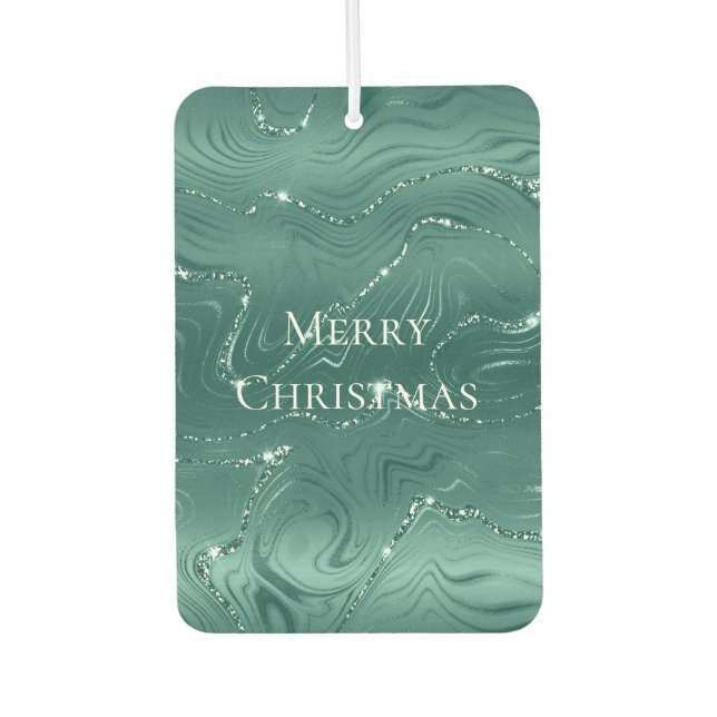 Emerald Green Glitzy Marble Christmas Car Air Freshener (Front)