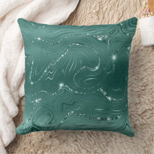 Emerald Green Glitzy Marble Cushion