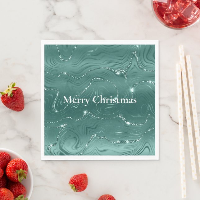 Emerald Green Glitzy Marble Napkin (Insitu)