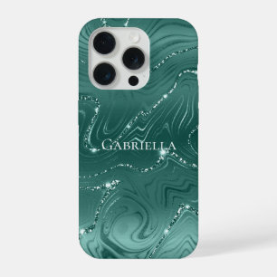 Emerald Green Glitzy Marble Personalised iPhone 15 Pro Case