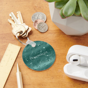 Emerald Green Glitzy Marble Personalised Key Ring
