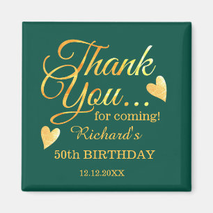 Emerald Green Gold 50 Birthday Thank You Favor Magnet