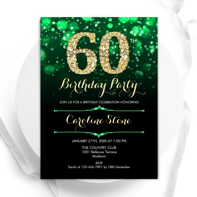 Emerald Green Gold 60th Birthday Invitation (Creator Uploaded)