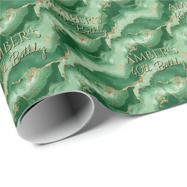 Emerald Green Gold Abstract Marble Design Wrapping Paper (Roll Corner)