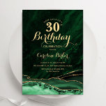 Emerald Green Gold Agate 30th Birthday Invitation<br><div class="desc">Emerald green and gold agate 30th birthday party invitation. Elegant modern design featuring watercolor agate marble geode background,  faux glitter gold and typography script font. Trendy invite card perfect for a stylish women's bday celebration. Printed Zazzle invitations or instant download digital printable template.</div>