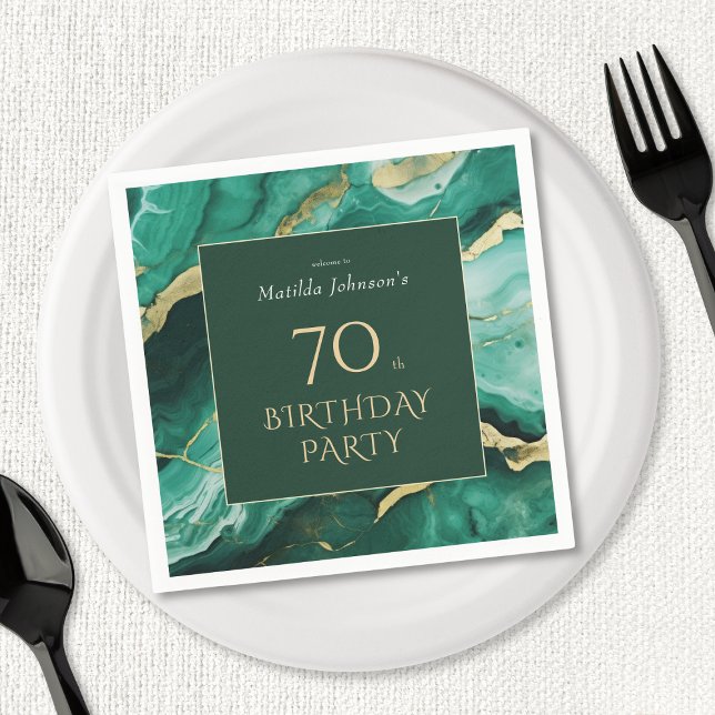 Emerald Green Gold Agate 70th Birthday Party Napkin (Emerald Green Gold Agate 70th Birthday Party Napkins)