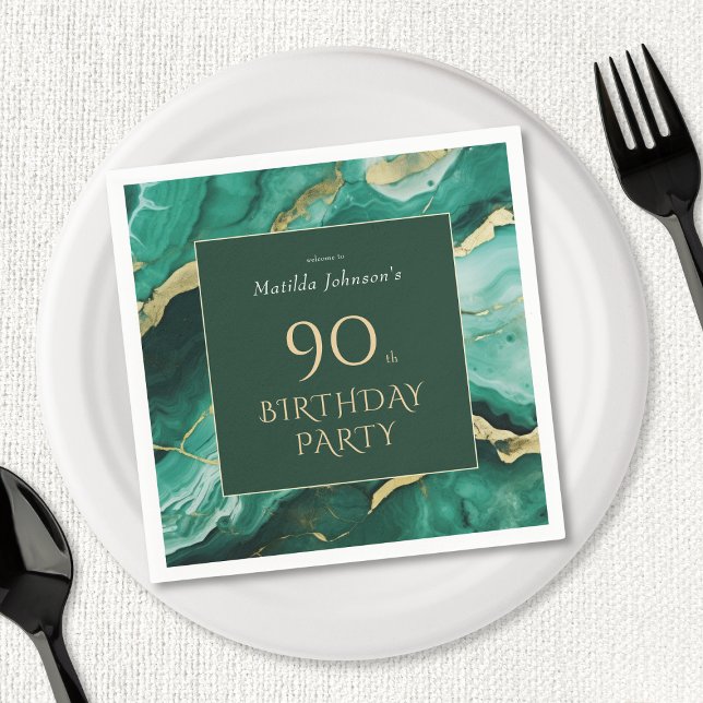 Emerald Green Gold Agate 90th Birthday Party Napkin (Emerald Green Gold Agate 90th Birthday Party Napkins)