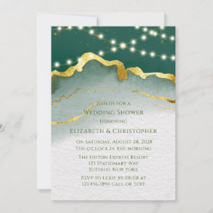 Emerald Green Gold Agate and Lights Wedding Shower Invitation