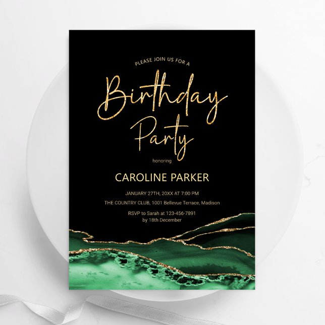 Emerald Green Gold Agate Birthday Any Age Invitation (Creator Uploaded)