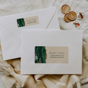 Emerald Green Gold Agate Champagne Return Address Label