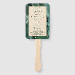 Emerald Green Gold Agate Champagne Wedding Program Hand Fan