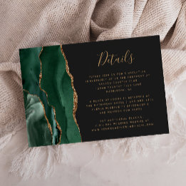 Emerald Green Gold Agate Dark Wedding Details Enclosure Card