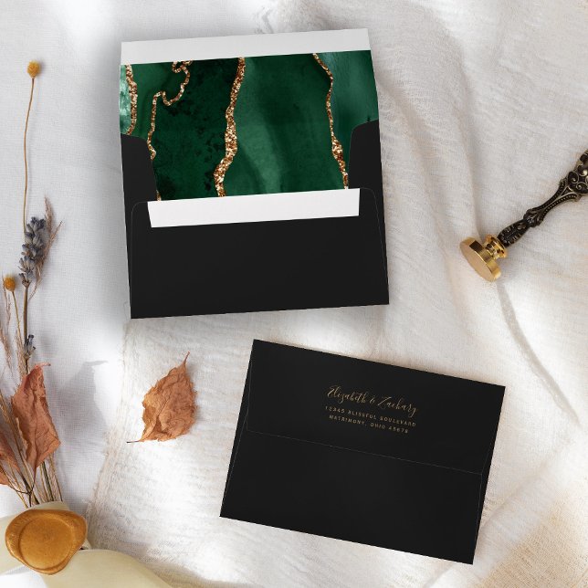 Emerald Green Gold Agate Dark Wedding Envelope (Creator Uploaded)