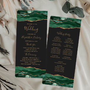 Emerald Green Gold Agate Dark Wedding Program