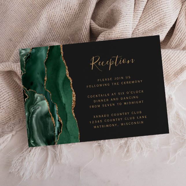 Emerald Green Gold Agate Dark Wedding Reception Enclosure Card (Creator Uploaded)