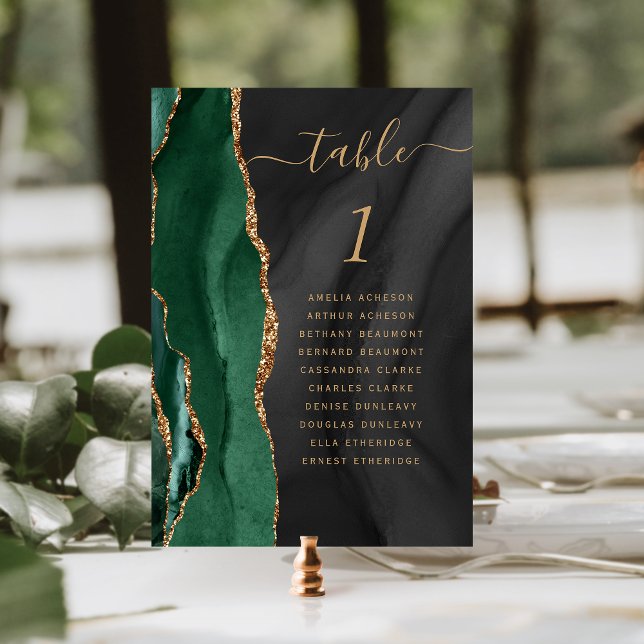 Emerald Green Gold Agate Dark Wedding Table Number (Creator Uploaded)
