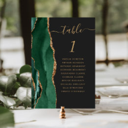 Emerald Green Gold Agate Dark Wedding Table Number