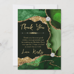 Emerald Green Gold Agate Geode Birthday Thank You Card