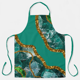 Emerald Green & Gold Agate Geode Glitter Apron
