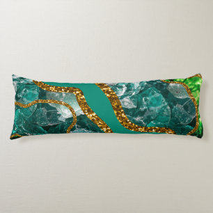 Emerald Green & Gold Agate Geode Glitter Body Cushion