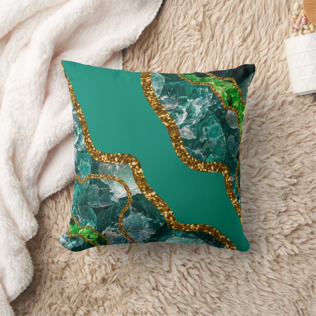 Emerald Green & Gold Agate Geode Glitter Cushion (Blanket)