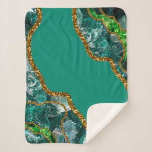 Emerald Green & Gold Agate Geode Glitter Sherpa Blanket