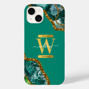 Emerald Green & Gold Agate Geode Monogram Case-Mate iPhone 14 Case