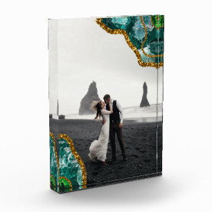 Emerald Green Gold Agate Geode Wedding Photo Block