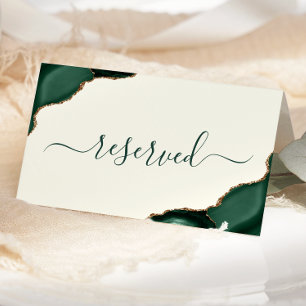 Emerald Green Gold Agate Ivory Reserved Wedding Place Card