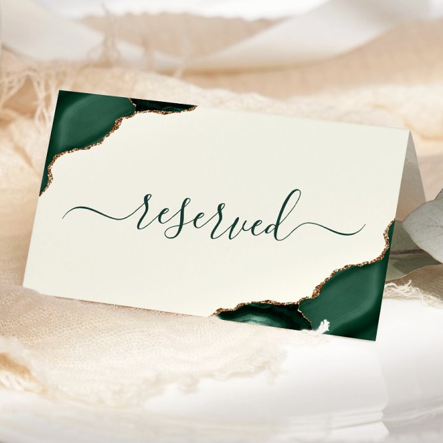 Emerald Green Gold Agate Ivory Reserved Wedding Place Card (Creator Uploaded)