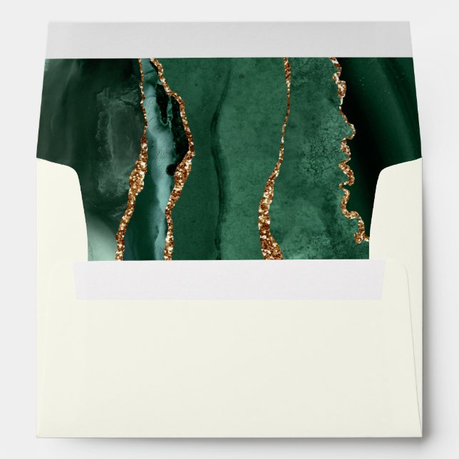 Emerald Green Gold Agate Ivory Wedding Envelope (Back (Bottom))