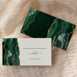 Emerald Green Gold Agate Ivory Wedding Escort Place Card
