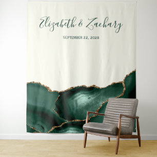 Emerald Green Gold Agate Ivory Wedding Photo Booth Tapestry
