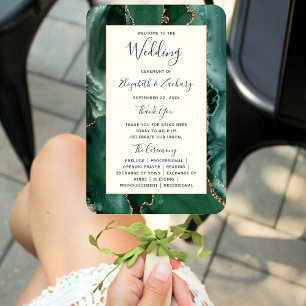 Emerald Green Gold Agate Ivory Wedding Program Hand Fan