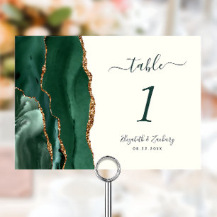 Emerald Green Gold Agate Ivory Wedding Table Number