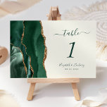 Emerald Green Gold Agate Ivory Wedding Table Number<br><div class="desc">The left-hand edge of this elegant modern wedding table number card features an emerald green watercolor agate border trimmed with faux gold glitter. The customisable text combines green handwriting,  italic and copperplate fonts on an ivory background.</div>