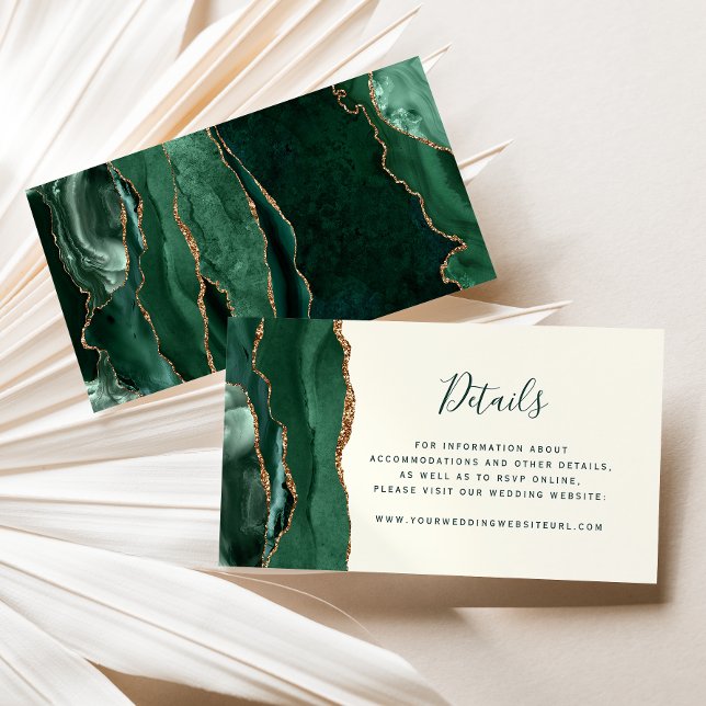 Emerald Green Gold Agate Ivory Wedding Website Enclosure Card (Creator Uploaded)