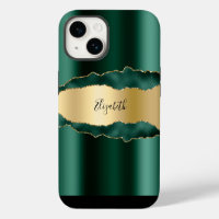 Emerald green gold agate marble name script