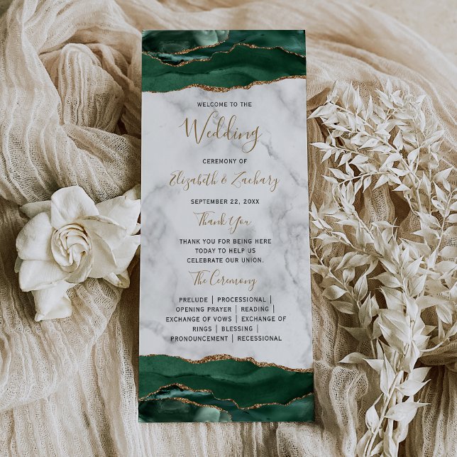 Emerald Green Gold Agate Marble Wedding Program (Creator Uploaded)