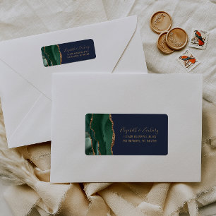 Emerald Green Gold Agate Navy Blue Return Address Label