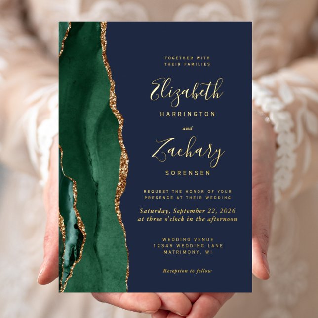 Emerald Green Gold Agate Navy Blue Wedding (Creator Uploaded)