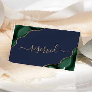 Emerald Green Gold Agate Navy Reserved Wedding Place Card