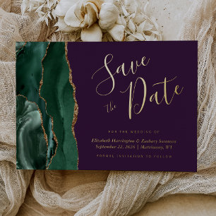 Emerald Green Gold Agate Purple Save the Date