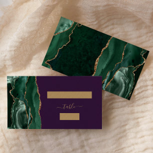 Emerald Green Gold Agate Purple Wedding Escort Place Card