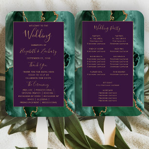 Emerald Green Gold Agate Purple Wedding Program Hand Fan