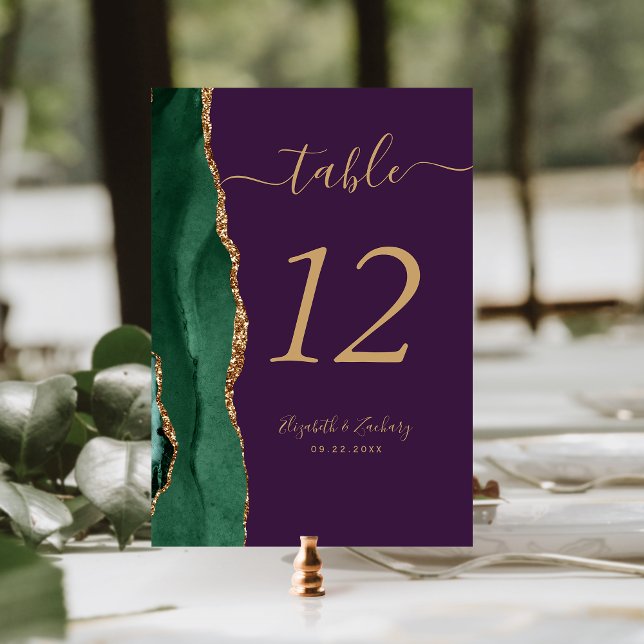 Emerald Green Gold Agate Purple Wedding Table Number (Creator Uploaded)