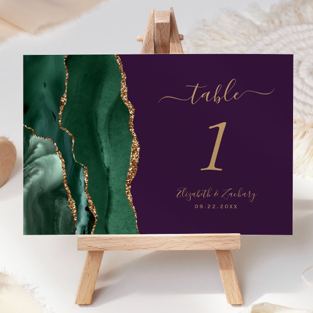 Emerald Green Gold Agate Purple Wedding Table Number (Creator Uploaded)