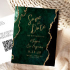 Emerald Green Gold Agate QR Code Save the Date