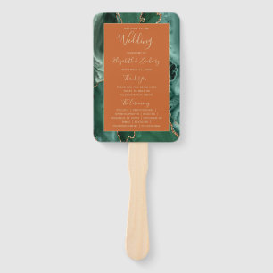 Emerald Green Gold Agate Rust Wedding Program Hand Fan