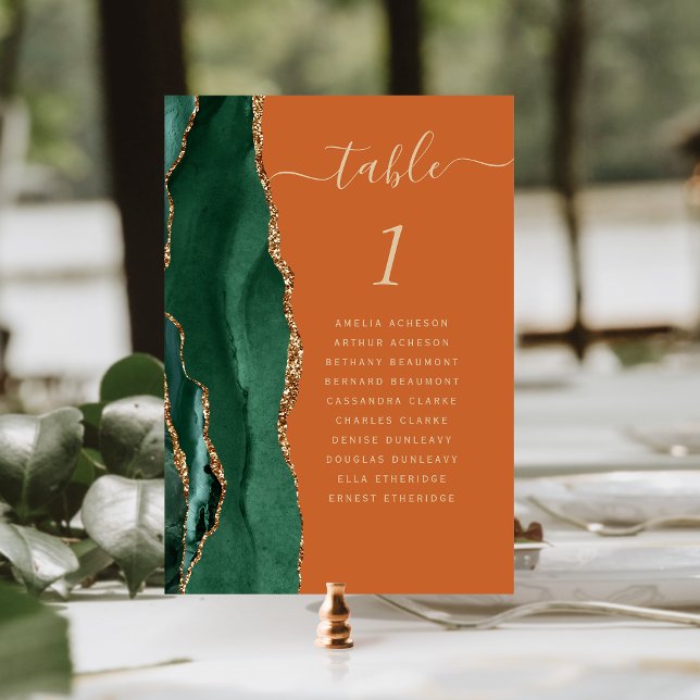 Emerald Green Gold Agate Rust Wedding Table Number (Creator Uploaded)